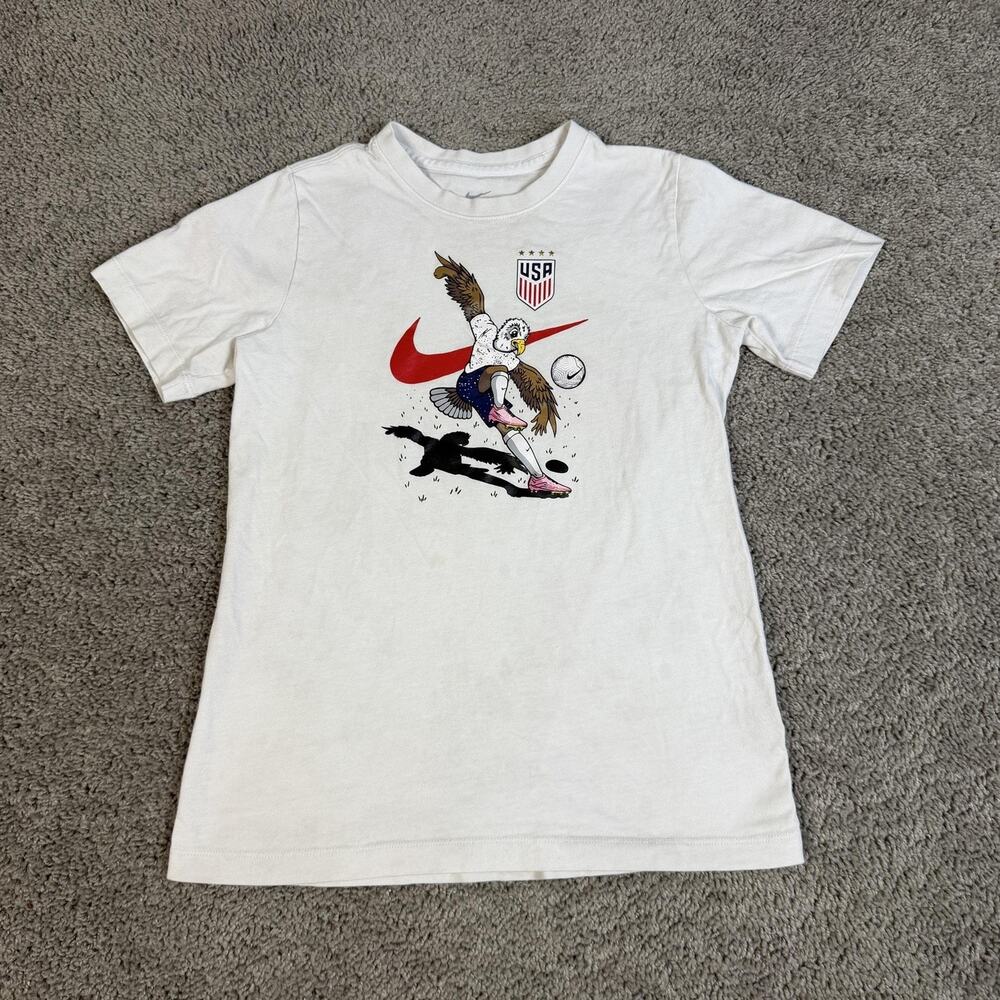 USA Soccer Team Shirt Boys L White Nike Eagle Graphic USA Crest Soccer